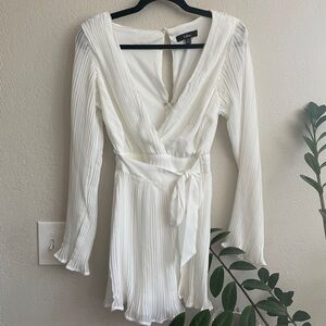 Lulus White Long Sleeve Romper with Tie - Size XS